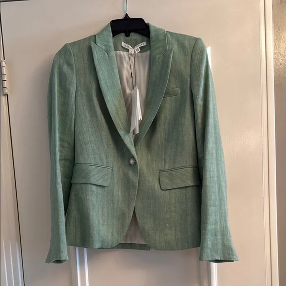 NWT size 0 Veronica Beard Green Herringbone Blazer. Dickey Jacket - Picture 6 of 7